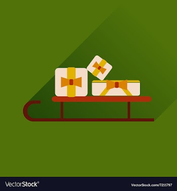 Flat web icon with long shadow presents on sledge vector image