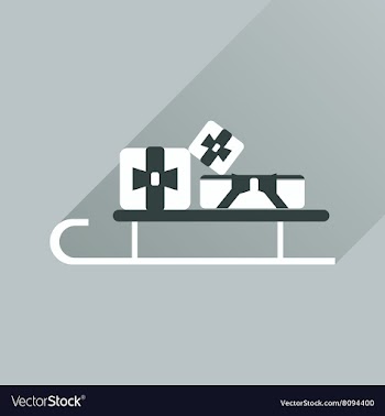 Flat web icon with long shadow presents on sledge vector image