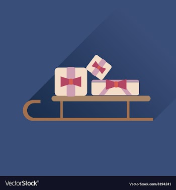 Flat web icon with long shadow presents on sledge vector image