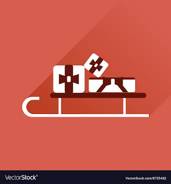 Flat web icon with long shadow presents on sledge vector image