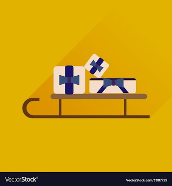 Flat web icon with long shadow presents on sledge vector image