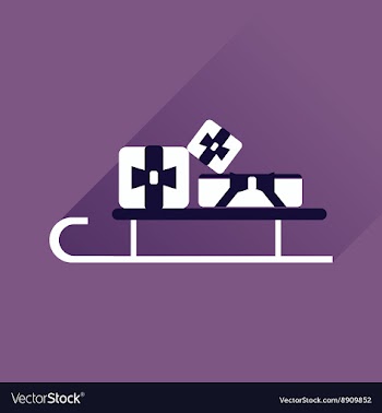 Flat web icon with long shadow presents on sledge vector image