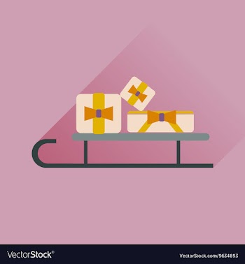 Flat web icon with long shadow presents on sledge vector image