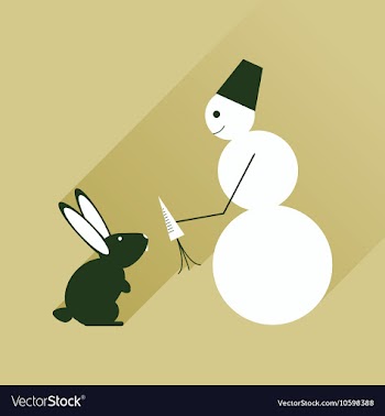 Flat web icon with long shadow snowman and rabbit vector image