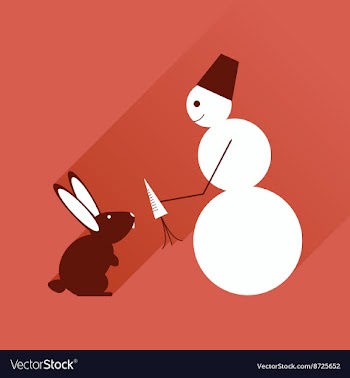 Flat web icon with long shadow snowman and rabbit vector image