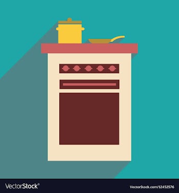 Flat web icon with long shadow stove and pans vector image