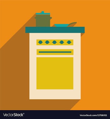 Flat web icon with long shadow stove and pans vector image