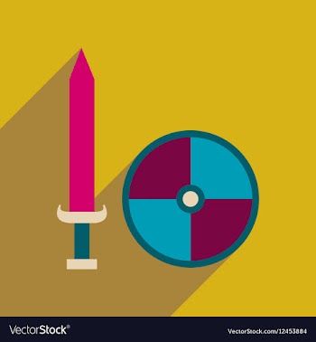 Flat web icon with long shadow sword shield vector image