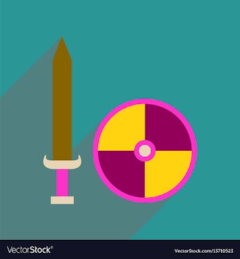Flat web icon with long shadow sword shield vector image