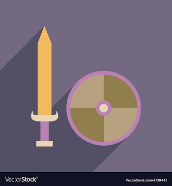 Flat web icon with long shadow sword shield vector image