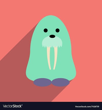 Flat web icon with long shadow walrus vector image