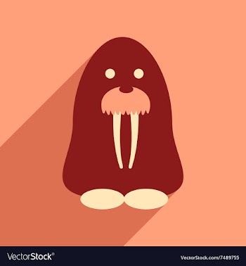 Flat web icon with long shadow walrus vector image