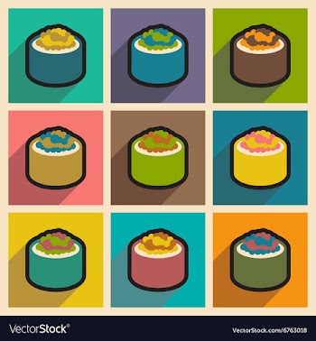 Flat with shadow concept bright sushi with caviar vector image