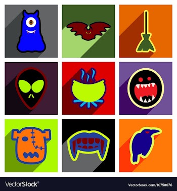 Flat with shadow concept Hallowe en stylish icons vector image