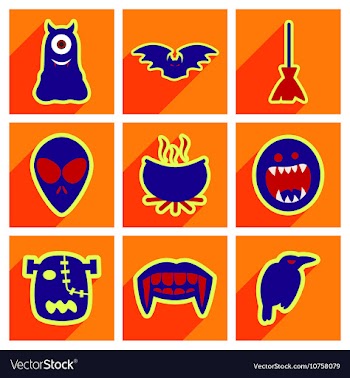 Flat with shadow concept Hallowe en stylish icons vector image