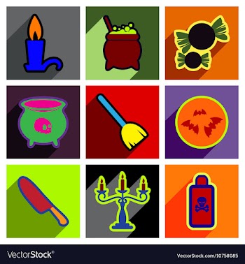 Flat with shadow concept Hallowe en stylish icons vector image