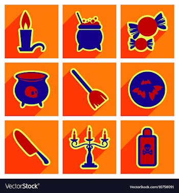 Flat with shadow concept Hallowe en stylish icons vector image