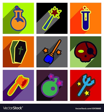 Flat with shadow concept Halloween Icons on a vector image