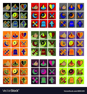 Flat with shadow concept Halloween Icons on a vector image