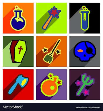 Flat with shadow concept Halloween Icons on a vector image