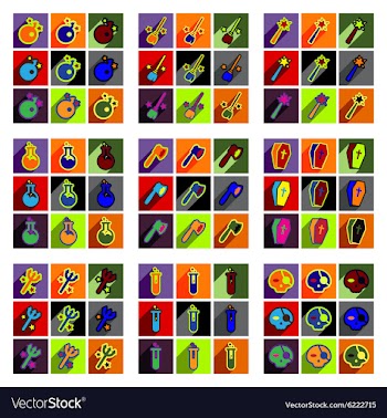 Flat with shadow concept Halloween Icons on a vector image