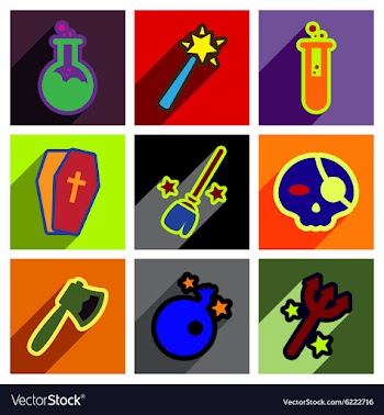 Flat with shadow concept Halloween Icons on a vector image