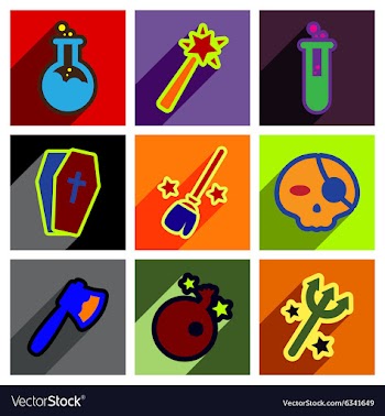 Flat with shadow concept Halloween Icons on a vector image