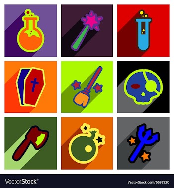Flat with shadow concept Halloween Icons on a vector image