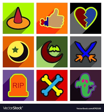 Flat with shadow concept Halloween Icons on a vector image