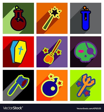 Flat with shadow concept Halloween Icons on a vector image