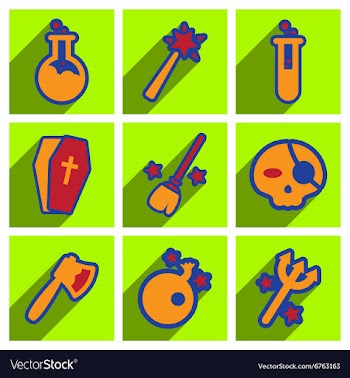 Flat with shadow concept Halloween Icons on a vector image