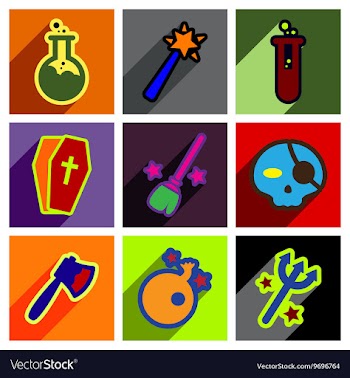 Flat with shadow concept Halloween Icons on a vector image