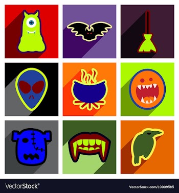 Flat with shadow concept Halloween stylish icons vector image