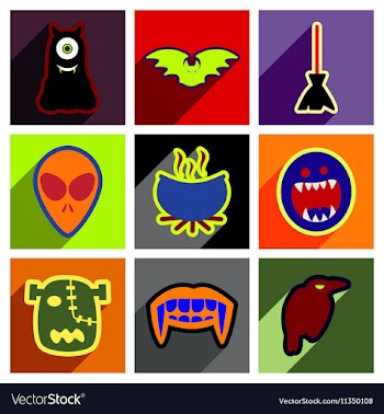 Flat with shadow concept Halloween stylish icons vector image