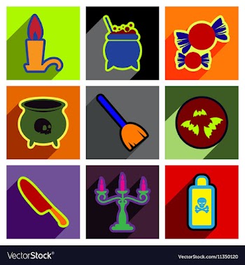 Flat with shadow concept Halloween stylish icons vector image