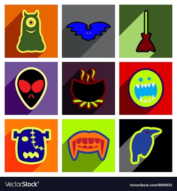 Flat with shadow concept Halloween stylish icons vector image
