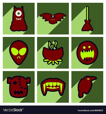 Flat with shadow concept Halloween stylish icons vector image