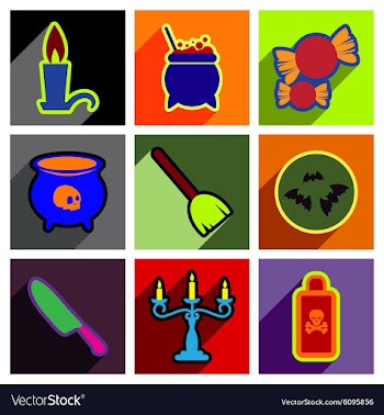 Flat with shadow concept Halloween stylish icons vector image