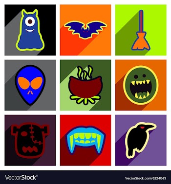 Flat with shadow concept Halloween stylish icons vector image