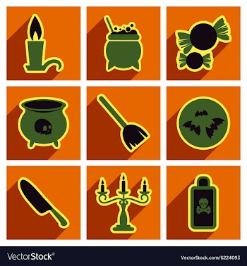 Flat with shadow concept Halloween stylish icons vector image