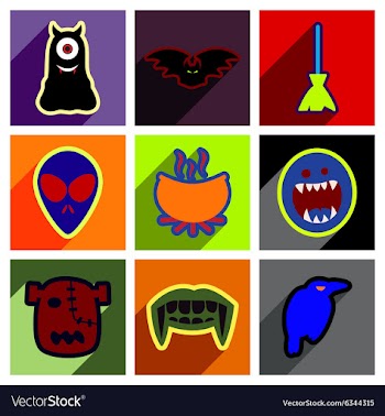 Flat with shadow concept Halloween stylish icons vector image