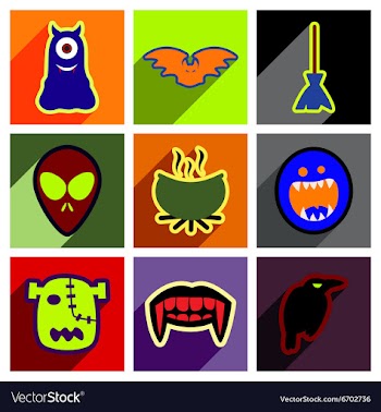 Flat with shadow concept Halloween stylish icons vector image