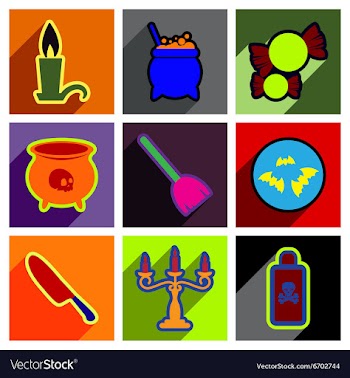 Flat with shadow concept Halloween stylish icons vector image