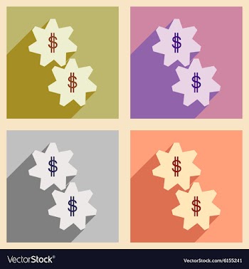 Flat with shadow concept icon gears and dollar vector image