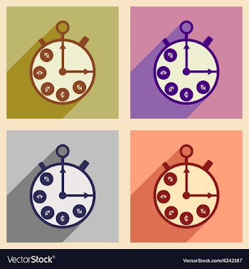 Flat with shadow concept icon Stopwatch and coins vector image