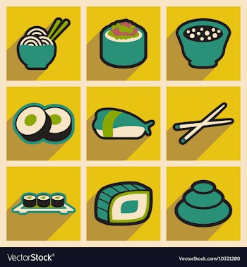 Flat with shadow concept Japanese food on stylish vector image