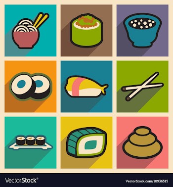 Flat with shadow concept Japanese food on stylish vector image