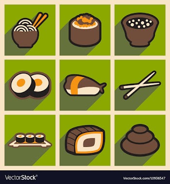 Flat with shadow concept Japanese food on stylish vector image
