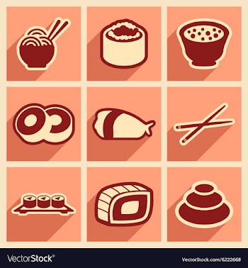 Flat with shadow concept Japanese food on stylish vector image