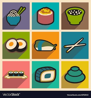 Flat with shadow concept Japanese food on stylish vector image